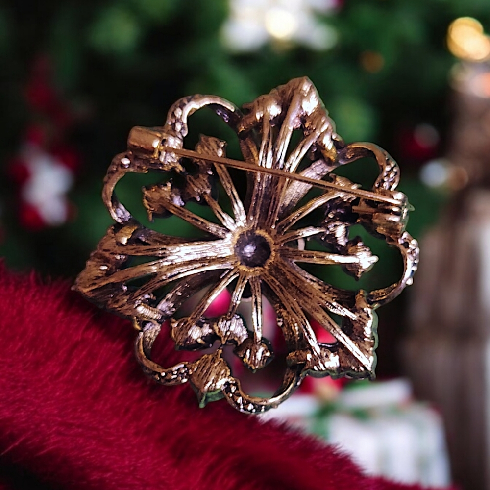 Shades of Green Floral Rhinestone Brooch - Picture 4 of 4